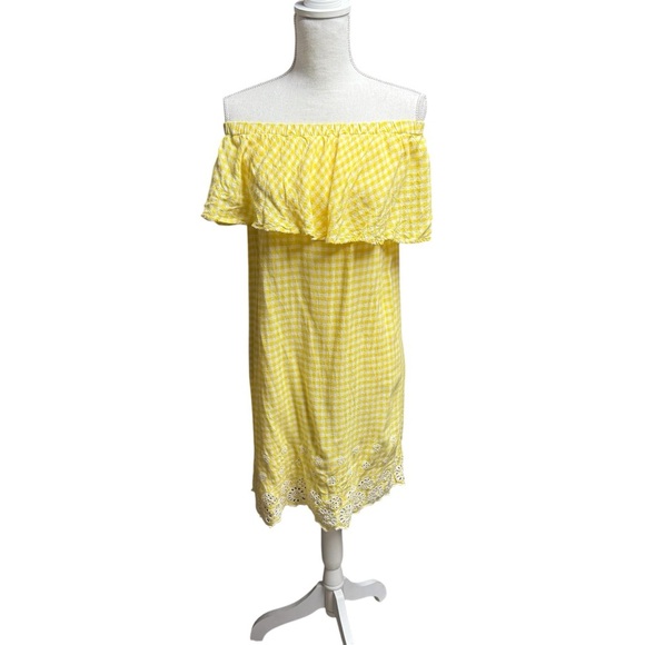 Old Navy Yellow/white gingham On/Off-Shoulder sundress size small - Picture 1 of 7